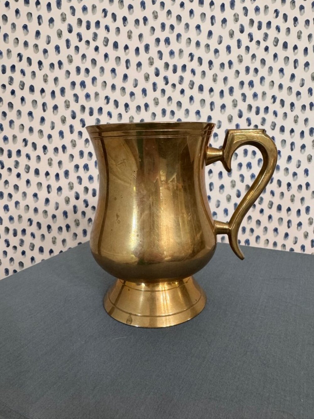Vintage Brass Tankard Mug Curved Handle Pedestal Foot